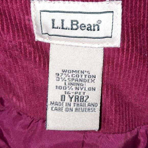 L.L. Bean Maroon Corduroy 3 Button Blazer Size 16 Petite - Picture 6 of 7